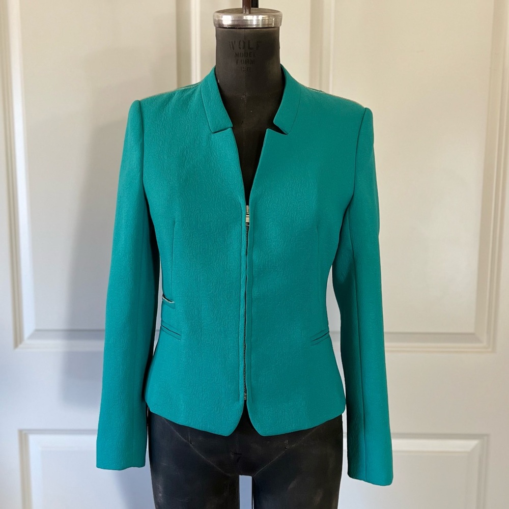 ZARA Trafaluc Teal Zip Front Tailored Blazer Jacket Size M